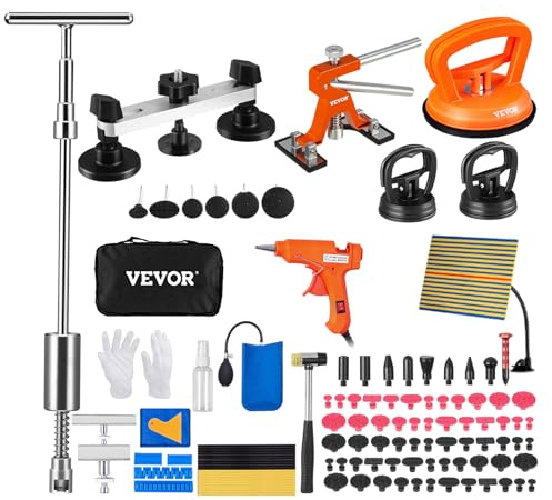 VEVOR Outils de Débosselage sans Peinture 107PCs Kit Débosselage Carrosserie avec Pont Extracteur Doré Marteau Coulissant Pistolet et Bâtons à Colle Languettes Réparation de Carrosserie sans Dommage