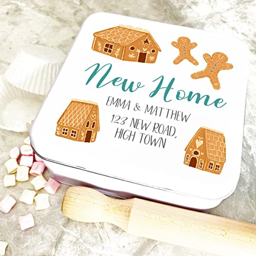 Fingerprint Designs Square New Home Biscuits Gingerbread House Personalised Biscuit Tin