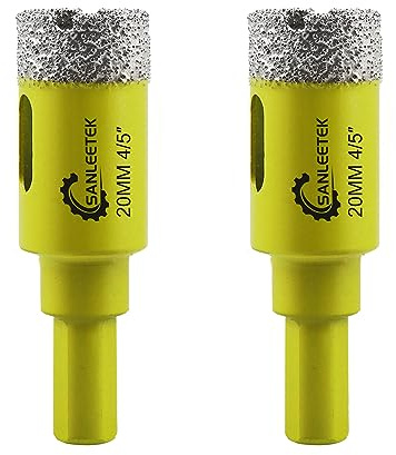 Dry Diamond Core Drill Bits - 2pcs 20mm SANLEETEK Hole Saw with Triangle Shank for Ceramic Porcelain Tile Granite Marble Quartz Stoneware