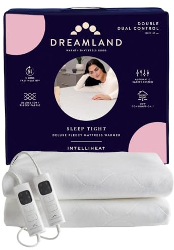 Dreamland Sleep Tight Heizdecke – Premium beheizte Unterdecke mit 6 Heizstufen, schneller Hitze, Überhitzungsschutz & maschinenwaschbar, Timer, 150 x 137 cm, Doppelgröße mit Zwei Reglern