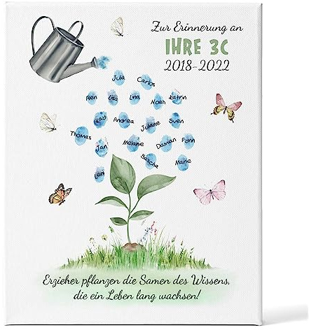 GRAVURZEILE Abschiedsgeschenk für Erzieherin und Lehrerin - Personalisierte Leinwand - Geschenk für Lehrer & Erzieher zum Ruhestand - Überraschung im Kindergarten und Schule - Setzling