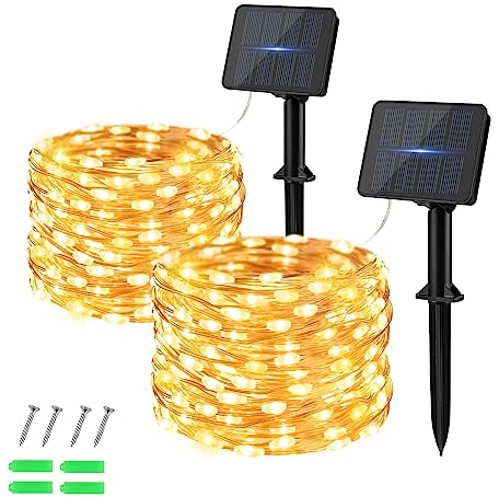 Dalugo [2 Stück] Solar Lichterkette Aussen, 50 LED 5M Warmweiß Lichterkette Solar Außen Wetterfest Kupferdraht für Garten, Terrasse, Hof, Baum, Party, Geburtstag, Hochzeit, Weihnachten