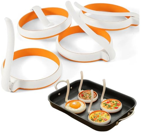 GAGAQI Silicone Fried Egg Cooker Rings Set,Nonstick,Easy to Use&Clean, 4-pack, Round Egg Mold for Cooking Pancake,Breakfast Sandwich, fit McMuffin Biscuit,Griddle Egg Ring for Frying Eggs