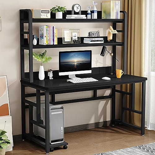 KAZUP Computertisch mit Schrank und Bücherregal, industrieller Schreibtisch, Arbeitszimmer, Schreibtisch, Arbeitsplatz mit Ablagefach für das Heimbüro (47 Zoll, schwarz)