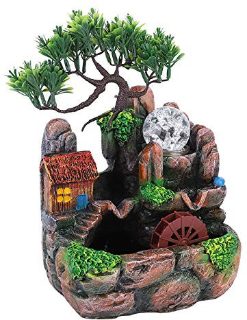 lyrlody Décoration de Fontaine de Bureau en Résine de Simulation, Effet de Brouillard et d'humidité, Décoration de Table de Salon, Décoration de Fontaine de Bureau en Résine pour Amis