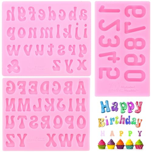 RFGHAC Set di 3 stampi a forma di lettere maiuscole e minuscole, in silicone, per decorazioni di torte di zucchero, cupcake, caramelle, cioccolato, gomma, pasta polimerica