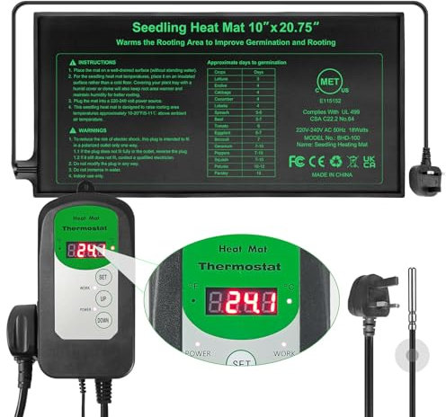 RC SLL Seedling Heat Mat 10 x 20.75 and Digital Thermostat Combo Set,Waterproof Plant Heating Mat with Thermostat Controller for Indoor Seed Starting and Plant Germination