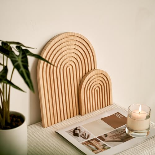 Puhui Tavola decorativa in legno boho arcobaleno, in legno di pino, per mensole fotografiche, decorazione da tavolo, decorazione per camere, soggiorno, camera da letto, ufficio o cucina, set da 2