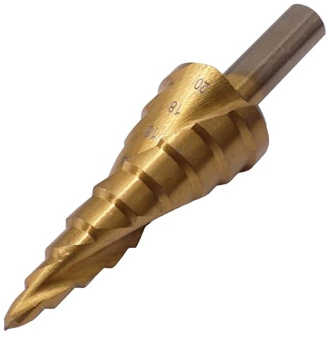 SKIR'CO Foret étagé 4-20 mm, Foret en acier rapide avec revêtement en titane, Foret HSS, Foret conique, Flûte hélicoïdale, Coupe-trou pour métal, plastique, bois
