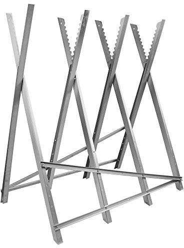 Sägebock Verzinkt Klappbar, Sägebock für Kettensägen mit 4 Haltern und Zahnung, Holzschneidebock als Sägehilfe, Kettensägebock, bis 100 kg (Silber - 4 Haltern, 84 * 80 * 80cm)