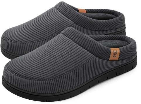 VeraCosy Men's Moccasin Slippers Comfy Soft Durable Slip-on Indoor Memory Foam House Shoes Charcoal Dark Grey, 10-11 UK
