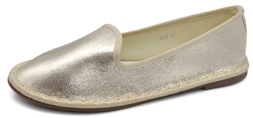 IF Fashion Ballerines Friulane Chaussures vénitiennes pour femme en velours synthétique 608, 526 or laminé, 39 EU Stretta