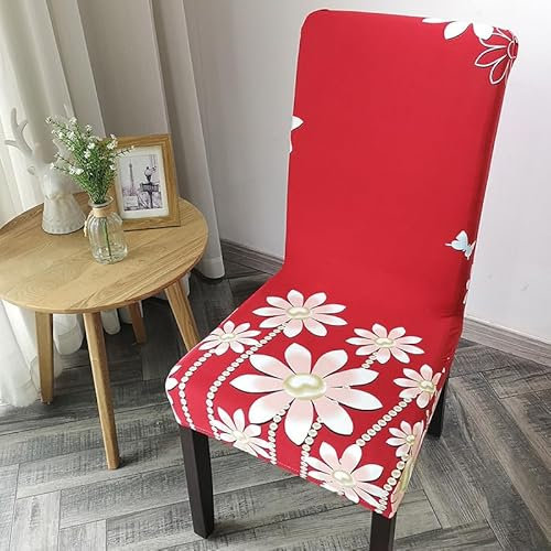 Stuhlhussen Blume Rot Gelb Stuhlhussen Schwingstühle Universal Stretch Hussen für Stühle Abnehmbarer Waschbarer Stuhlbezug Stühle Schutz Dekoration Stuhlhusse(8er Set)