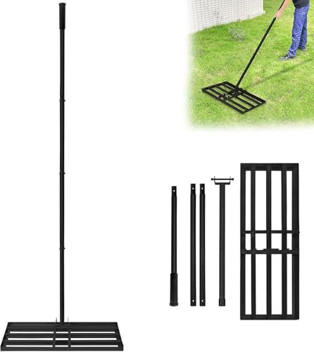 Aufun Rastrello livellante professionale in acciaio inox con manico di lunghezza regolabile, raschietto per sabbia e prelievo Levelingrake per campo da golf, giardino, cortile (25 x 75 cm)