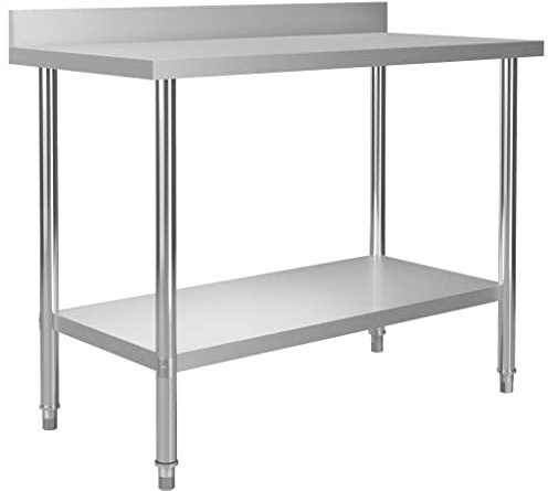 Cozynest Verstellbare Füße Gastronomie Gastro Edelstahltisch Küchentisch Zerlegetisch Tisch Silbern Küchen-Arbeitstisch mit Aufkantung 120 x 60 x 93 cm Edelstahl