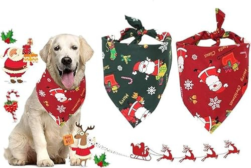 Hundehalstuch,Weihnachts-Haustier-Schal,2 Stück Hund Weihnachten Halstuch,Weihnachten Halstuch Hund Kopftücher,Hundehalstuch Weihnachten,Weihnachts-Hundehalstuch,Hundehalstuch Weihnachten Geschenk