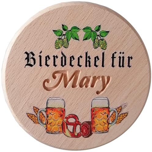 Kaltner Präsente Geschenkidee - Bierglasdeckel aus Holz mit Gravur des Namens, personalisierte Abdeckung für Krüge und Biergläser Schutz vor Insekten & Wespen für den Garten, Biergarten Bierdeckel