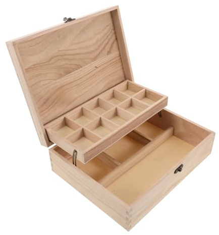 Holibanna Unfinished Wooden Jewelry Box Large Capacity Storage Organizer with Locking Clasps for Rings Earrings Necklaces Bracelets Watches Diy Craft
