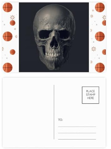 Skelett-Hintergrund, dunkles Art-Deco, modisches Basketball-Postkarten-Set, Dankeskarte, Versandseite, 20 Stück