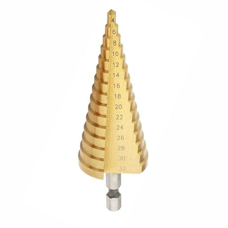 4-32mm Titanium Coated Metal Hex Core Drill Bits HSS High Speed Steel Step Drill Bit Set Cone Hole Wood Cutter Taper Metric(4-32)