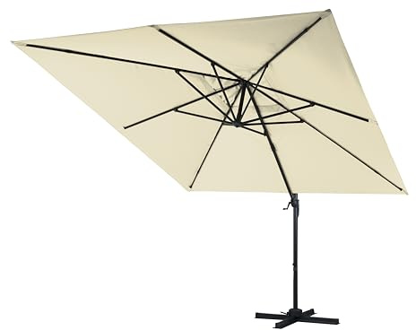 Gardissimo Ampelschirm Cannes mit Ständer 350x270 cm Natur Rechteckig | Lange Seite nach Vorne, UV Schutz 50+, Kurbel, 360 Grad Drehbar