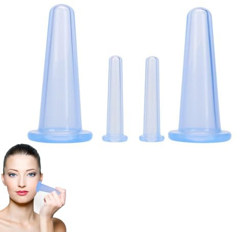 4 Piezas Ventosas Faciales, Copas Masaje Celulitis, Ventosas de Silicona, Ventosas Masaje, Ventosa Celulitis Silicona, Anti Celulitis Ventosas Cuidado, Ventosa Anticelulitica para Cara y Cuello (Azul)
