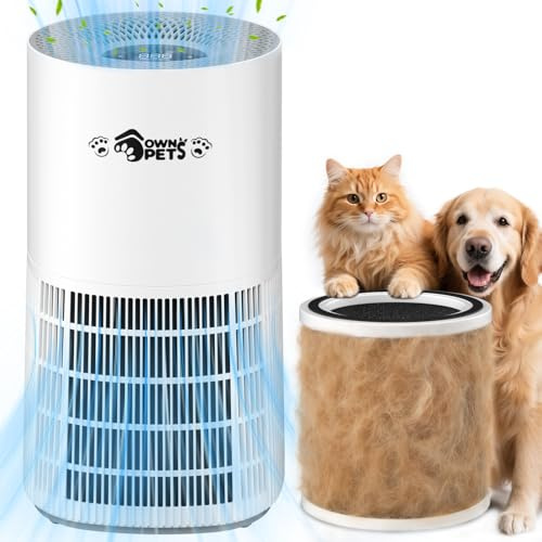 Ownpets Air Purifier for Bedroom Home Up to 1100 Ft², Pet Air Purifier with PM 2.5 Sensor&Reusable Pre-filter, Quiet Sleep Mode 20dB, Removes 99.99% of Pollutants for Pet Dander, Hair, Allergies | Washable Filter, For Smoker Cat Dander, Sleep Mode <25dB, PM2.5 Sensor, Up to 1100 Ft²