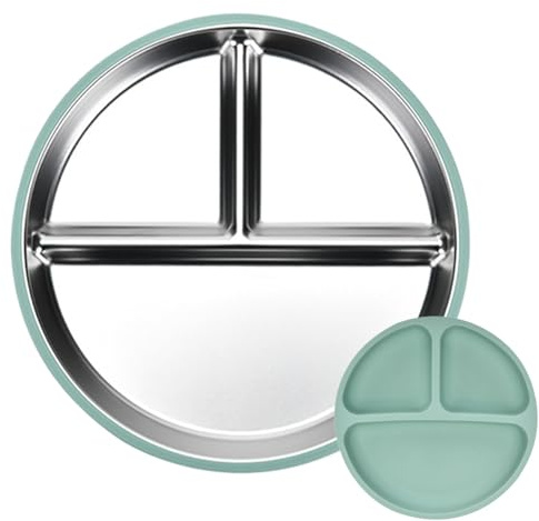 Kinderteller aus Edelstahl, drei Fächer, Metall-Lebensmitteltablett, Edelstahl-Schalen – antihaftbeschichtete Metallgeschirr, Portionskontrollplatte für Zuhause, Schule