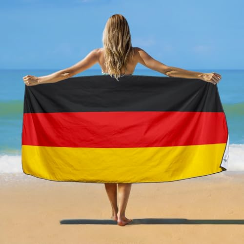 YISUMEI Deutsche Flagge Strandtuch XXL 180x90cm - Schnelltrocknendes Mikrofaserhandtuch mit Tasche, Saugstark Sandfrei - Leichtes Reisehandtuch für Strand, Pool