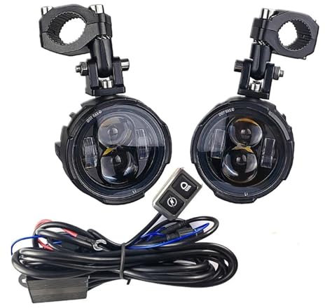 Fanale Proiettore Moto Moto Fendinebbia Coppia 100W Fari Moto Fendinebbia Led Luce Guida Ausiliaria Faretto Proiettore Lampeggiatore Doppio Colore Faro Anteriore