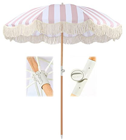 DLAZUM Parasols de Patio rayés 2 m/6,5 pi, Parasol à Franges Vintage, Parasol de Jardin, Parasol de Vacances, Parasol de Plage extérieur avec Fonction d'inclinaison, 8 Bale