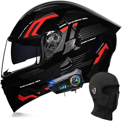 Caimcie Casco da Moto modulare Bluetooth, Casco Integrale apribile con Doppia Visiera, con Doppio Altoparlante e Microfono, omologato DOT/ECE, per Adulti, Uomini e Donne, Taglia M~XXL K,L=59-60CM