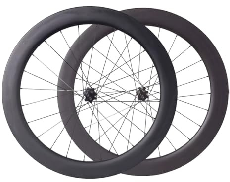36T Ratschesystem Laufradsatz 700C Kohlefaser Hinterrad+vorderrad Laufradsatz 60mm Fahrrad Felgen Scheibenbrems 100/142mm Steckachse Tubeless Ready Laufrad Set(Black hub)