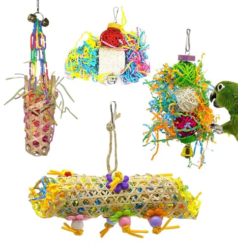Bird Speurtoys | 4 pezzi giocattoli per uccelli di carta | Set di roditori colorati Forniture per pappagalli per sospensioni bastoni arrampicata gabbia Ara's vacanze quotidiane