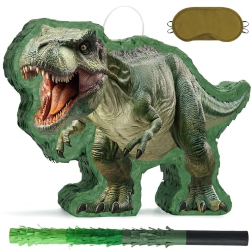 WERNNSAI Dinosaurier Pinata – Dino Geburtstag Pinata Deko Junge Kinder Tyrannosaurus Rex Piñata mit Augenbinde Stab Dinosaurier Geburtstagsparty Dekoration Lustige Kindergeburtstag Karneval Spiele | Dinosaurier Piñata mit Stock Stab, Urzeit Mottoparty Deko, Hängende Dino Lustige Pinata , Karneval Partyzubehör
