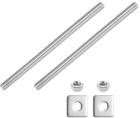 sourcing map 5/16-18 UNC Fully All Threaded Rod, 2 Pcs 304 Stainless Steel Long Threaded Screw 140mm/5.5 Length Right Hand with Square Washers for Furniture Mounting Assembly Fastening