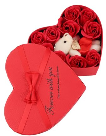 KIMISS 10 PCS Bouquet de Bac à Fleur de Savon parfumé - Arrangement Floral en Forme de Cœur pour les Anniversaires, les Mariages, les Anniversaires et les Occasions Spéciales (rouge)