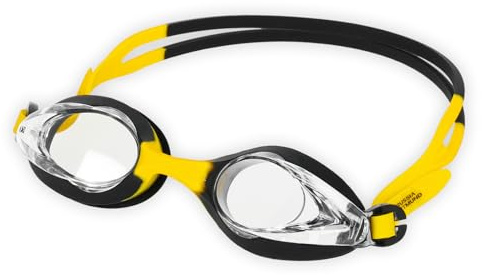 Borussia Dortmund Occhialini da nuoto nero giallo policarbonato silicone per bambini 6-12 anni fascia regolabile nuoto ricreativo