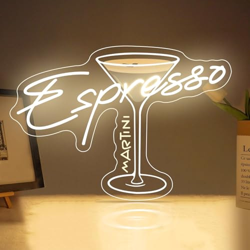 Espresso Martini Neonschild Martini Cocktail Leuchtschild Tini Time Wanddekoration LED-Licht für Kaffeebar, Home Bar Dekoration mit Dimmfunktion