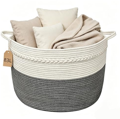 Cotton Rope Basket 83L Extra Large Grey Storage Basket with Handles