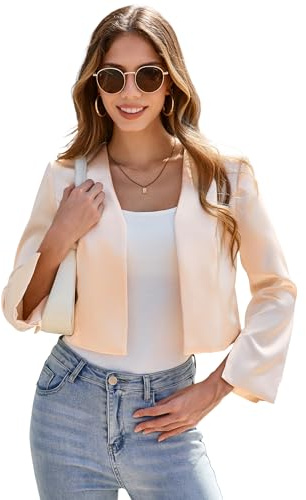 YesFashion Blazer corto da donna, a maniche lunghe, elegante, per lavoro, ufficio, lavoro, confezione riutilizzabile