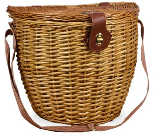 Cesto cestino Stive in vero Vimini con Coperchio e Tracolla 36 x 21 x h 30 cm