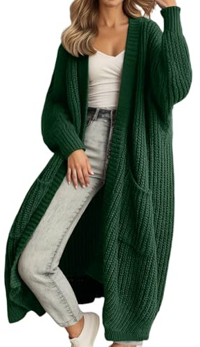 Cardigan à manches longues pour femme - Grosse maille - Avec poche - Décontracté - Automne - Hiver - Long manteau en tricot - Pull surdimensionné - Pour le printemps et l'automne - Veste de transition