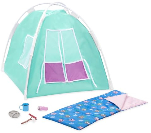 Our Generation Happy Camper Set - Camping Set - Tält och sovsäck - 46 cm docktillbehör - lek att se ut - 3 år och uppåt