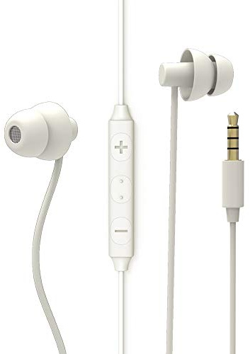 MAXROCK Auriculares para dormir, ultrasuaves, cómodos, con aislamiento de ruido, auriculares intraurales con micrófono y control de volumen, perfectos para dormir de lado, viajes aéreos, meditación e