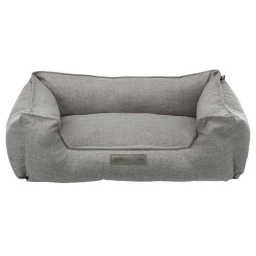 Trixie Hundebett Talis, aus edlem Webstoff – 80 x 60 cm, grau | Elegantes Liegebett aus Webstoff mit fest integriertem Kissen – für mittelgroße Hunde, rutschfest und waschbar