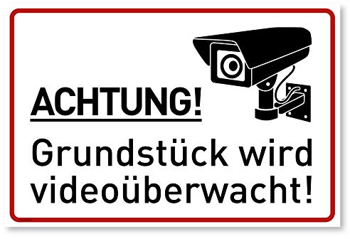 Achtung Videoüberwachung Schild (30x20 cm Kunststoff) - Warnschilder und Hinweisschilder - Videoüberwacht Schilder (Neue Cam)