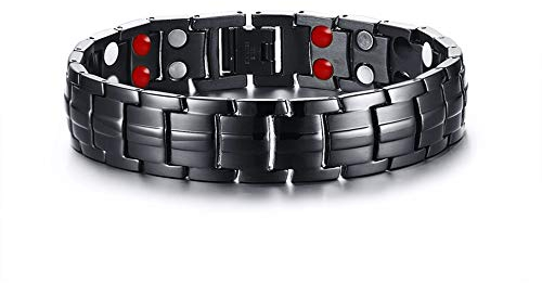 WANGLXTC Titan Stahl Armbänder, Magnetische für Herren Doppel Starke Gesundheit Magnetarmband Schmerzlinderung für Arthritis und Karpaltunnel, Black