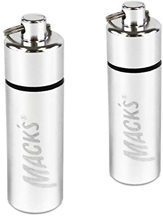 Mack’s Keychain Carrying Case, Aluminum, Waterproof Ear Plugs Holder – 2 Pack (Silver)