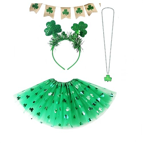 Danballto Shamrock Tutu for Girls St Patricks Day Costume Kids Lucky Clover Tutu Toddler Party Set Kelly Green